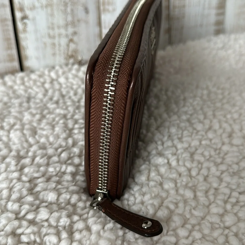 Coach Metallic Bronze Madison Gathered Leather Accordion Zip Wallet